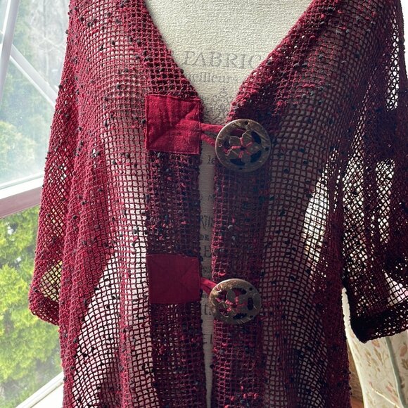 Keren Hart red open weave 100% cotton large coverup, vest, blouse - Picture 2 of 11